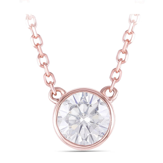 14k Rose / White / Yellow Gold Moissanite Necklace Bezel Set 0.4ct Moissanite Engagement Rings & Jewelry | Luxus Moissanite | Women's Beautiful Necklace