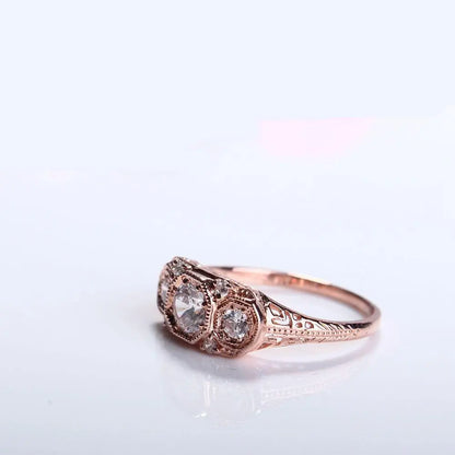 14k Rose Gold 3 Stone Moissanite Ring 0.7ct Total Moissanite Engagement Rings & Jewelry | Luxus Moissanite | Best Wedding Ring Jewelers