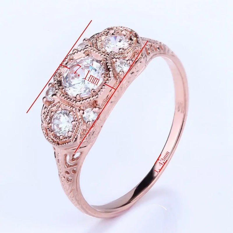 14k Rose Gold 3 Stone Moissanite Ring 0.7ct Total Moissanite Engagement Rings & Jewelry | Luxus Moissanite