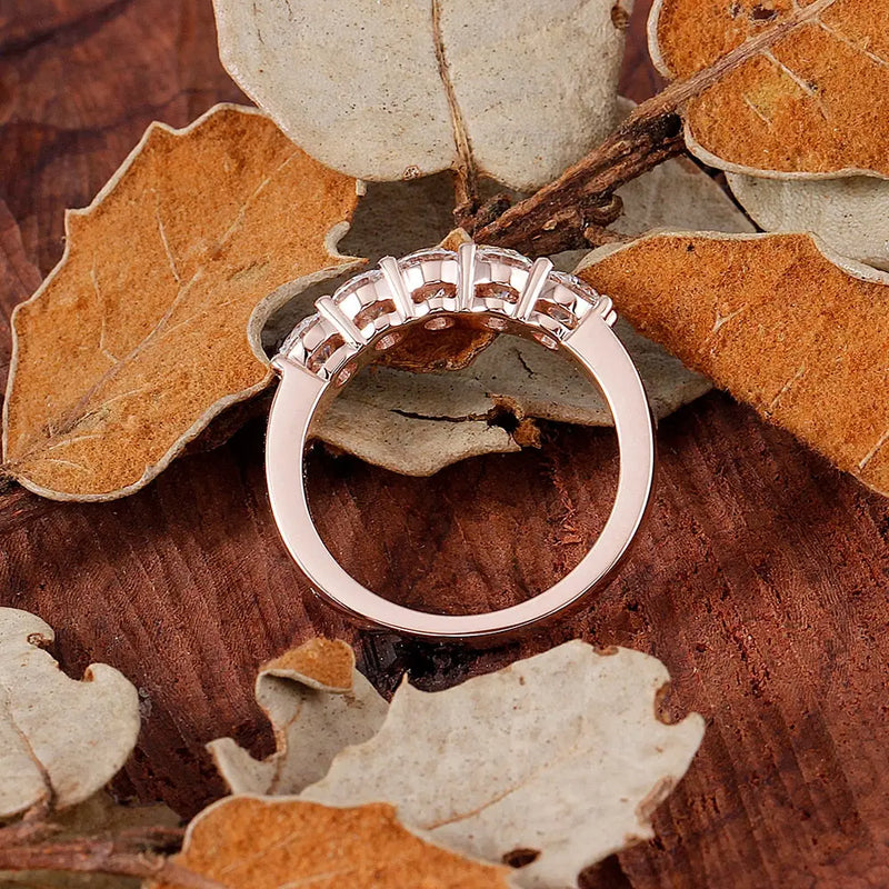 14k Rose Gold 5 Stone Moissanite Anniversary Ring 1.25ct Total Moissanite Engagement Rings & Jewelry | Luxus Moissanite