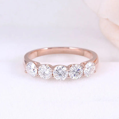 14k Rose Gold 5 Stone Moissanite Anniversary Ring 1.25ct Total Moissanite Engagement Rings & Jewelry | Luxus Moissanite | The Anniversary Band