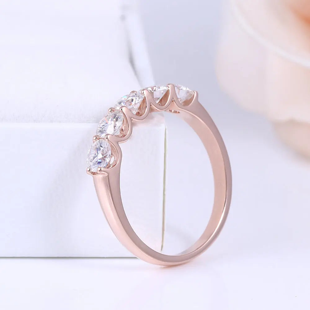 14k Rose Gold 5 Stone Moissanite Anniversary Ring 1.25ct Total Moissanite Engagement Rings & Jewelry | Luxus Moissanite | The Anniversary Band