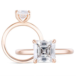 14k Rose Gold Asscher Cut Moissanite Ring 1.5ct Total Moissanite Engagement Rings & Jewelry | Luxus Moissanite