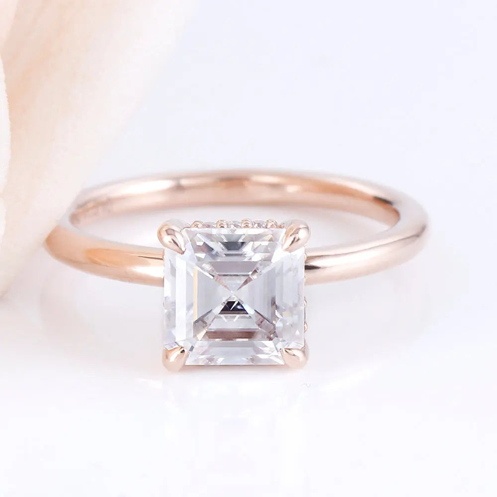 14k Rose Gold Asscher Cut Moissanite Ring 1.5ct Total Moissanite Engagement Rings & Jewelry | Luxus Moissanite