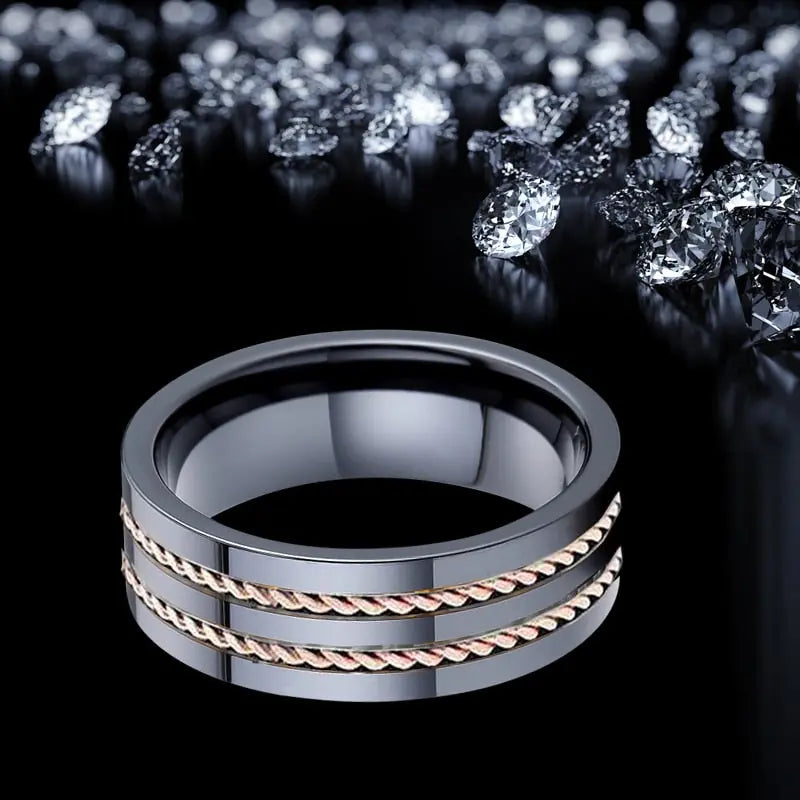 14k Rose Gold Ceramic Men's Wedding Band Moissanite Engagement Rings & Jewelry | Luxus Moissanite