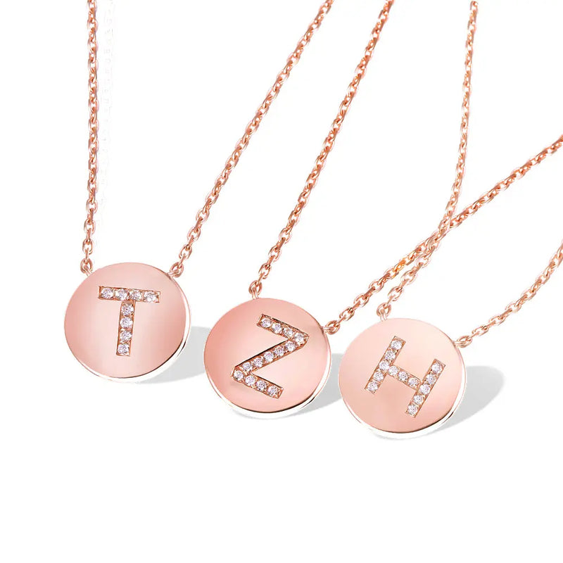 14k Rose Gold Custom Letter Necklaces With Moissanite Stones Moissanite Engagement Rings & Jewelry | Luxus Moissanite