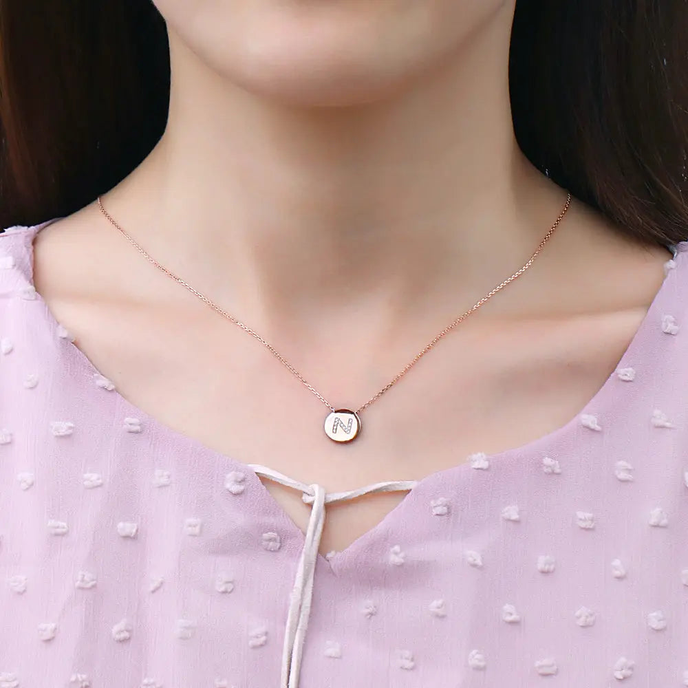 14k Rose Gold Custom Letter Necklaces With Moissanite Stones Moissanite Engagement Rings & Jewelry | Luxus Moissanite   Rose Gold Necklace With Initials