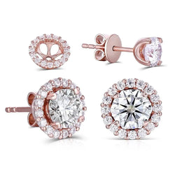 14k Rose Gold Halo Stud Moissanite Earrings 1.28ctw Moissanite Engagement Rings & Jewelry | Luxus Moissanite