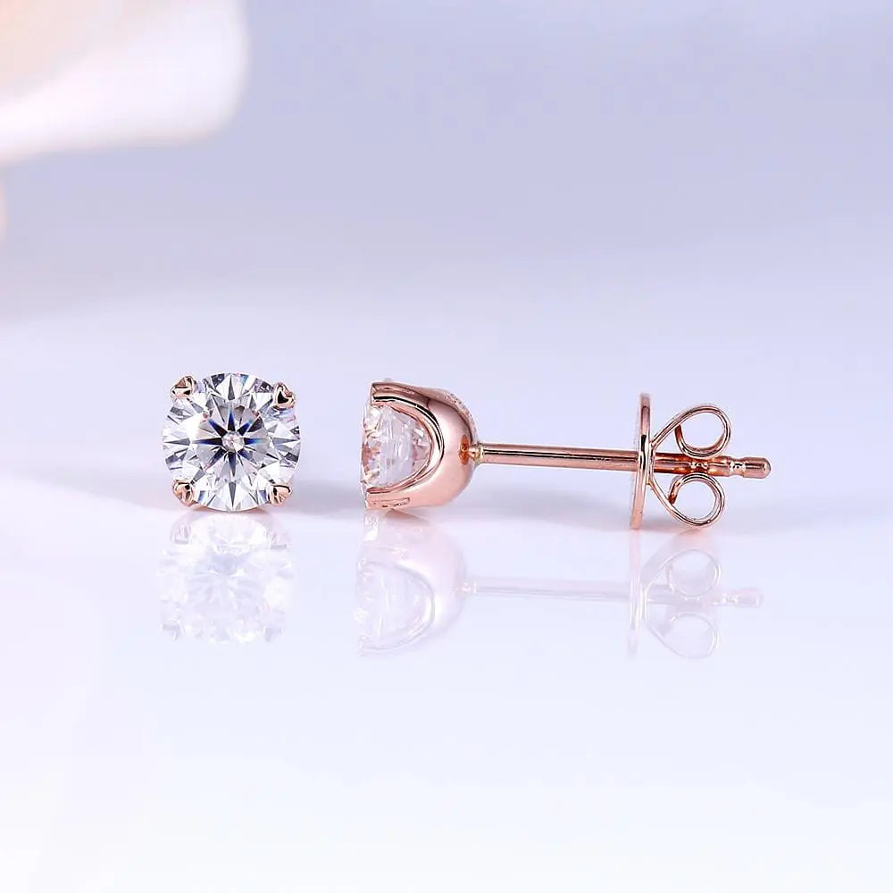 14k Rose Gold Halo Stud Moissanite Earrings 1.28ctw Moissanite Engagement Rings & Jewelry | Luxus Moissanite