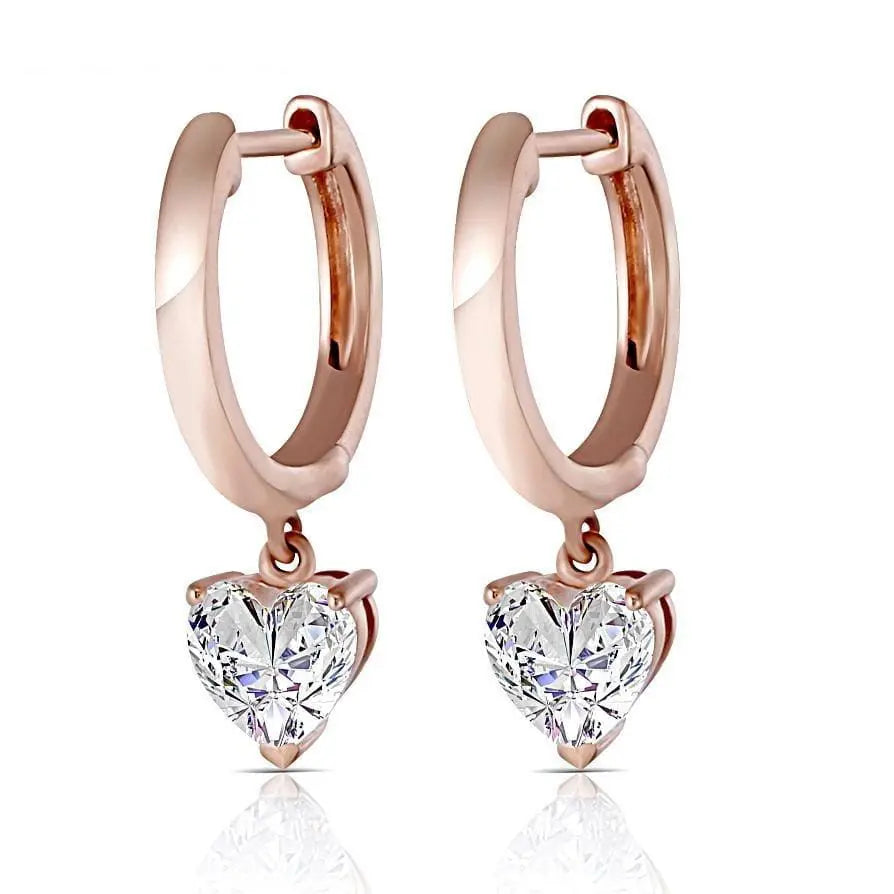 14k Rose Gold Heart Cut Hoop Moissanite Earrings 1ctw Moissanite Engagement Rings & Jewelry | Luxus Moissanite | Cute Heart Earrings