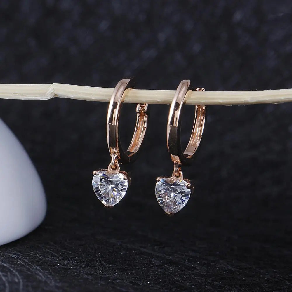 14k Rose Gold Heart Cut Hoop Moissanite Earrings 1ctw Moissanite Engagement Rings & Jewelry | Luxus Moissanite \ Cute Heart Earrings