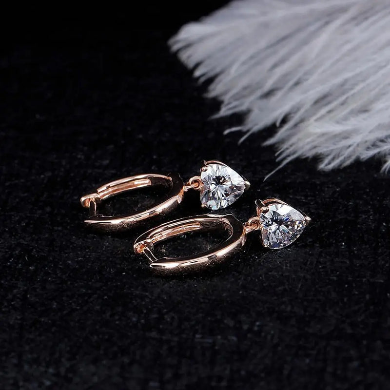 14k Rose Gold Heart Cut Hoop Moissanite Earrings 1ctw Moissanite Engagement Rings & Jewelry | Luxus Moissanite