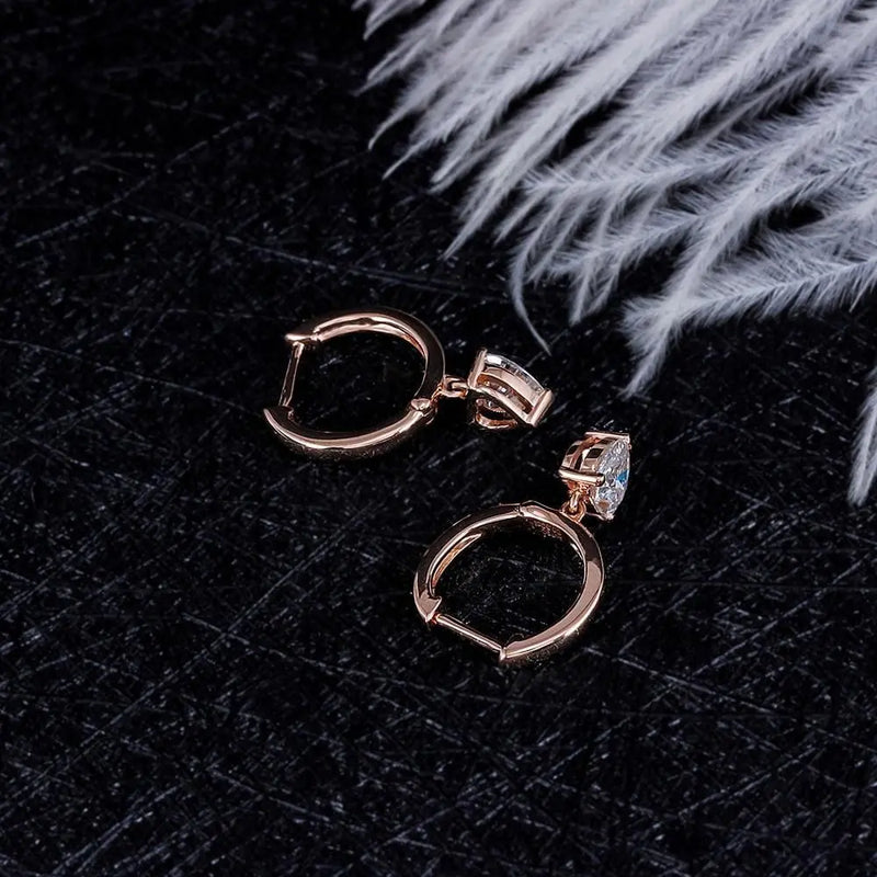 14k Rose Gold Heart Cut Hoop Moissanite Earrings 1ctw Moissanite Engagement Rings & Jewelry | Luxus Moissanite