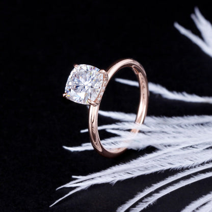 14k Rose Gold Hidden Halo Cushion Cut Moissanite Ring