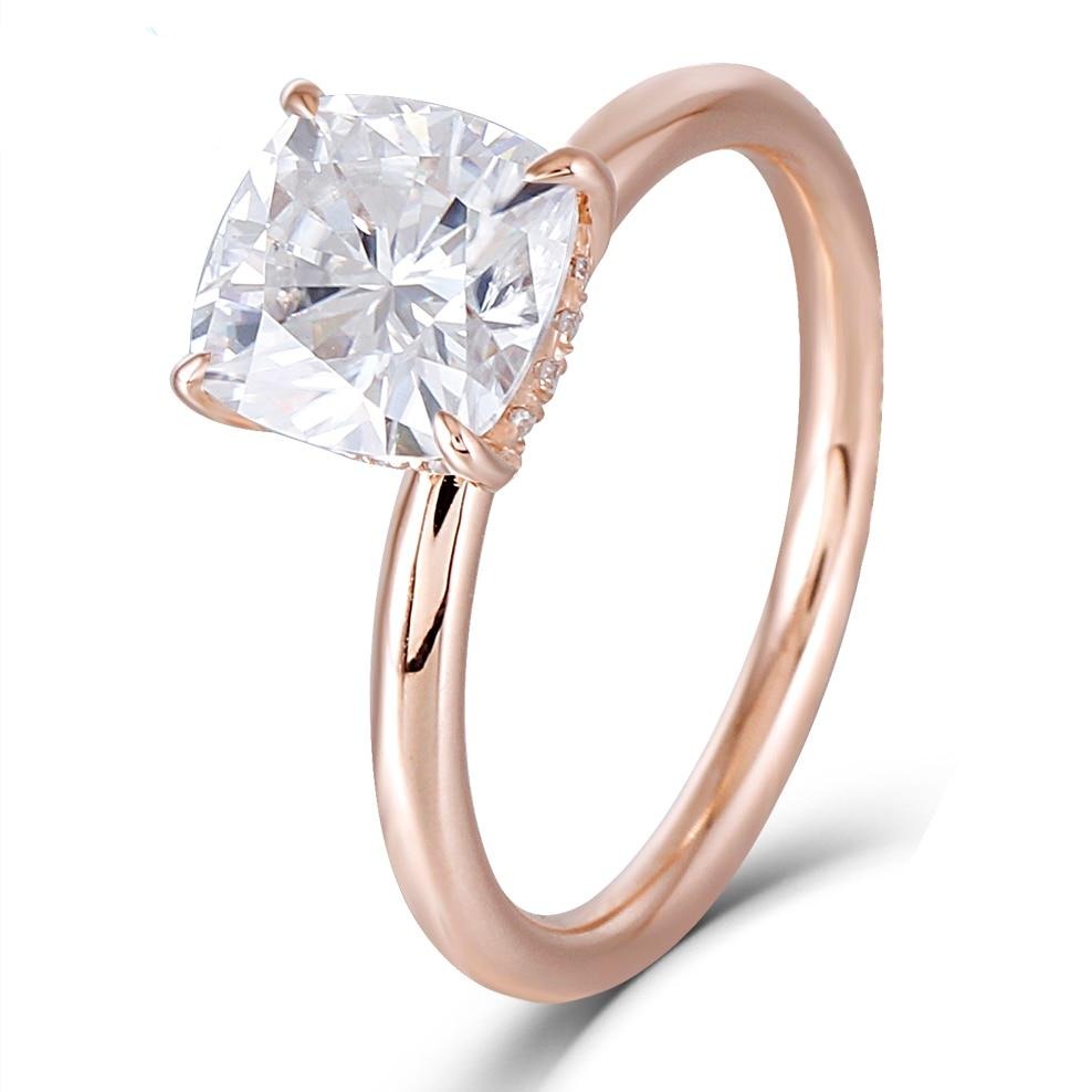 14k Rose Gold Hidden Halo Cushion Cut Moissanite Ring 1.5ct Moissanite Engagement Rings & Jewelry | Luxus Moissanite