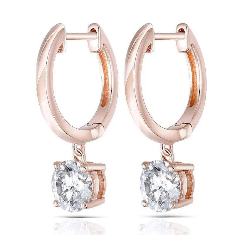 14k Rose Gold Hoop Moissanite Earrings 1ctw Moissanite Engagement Rings & Jewelry | Luxus Moissanite