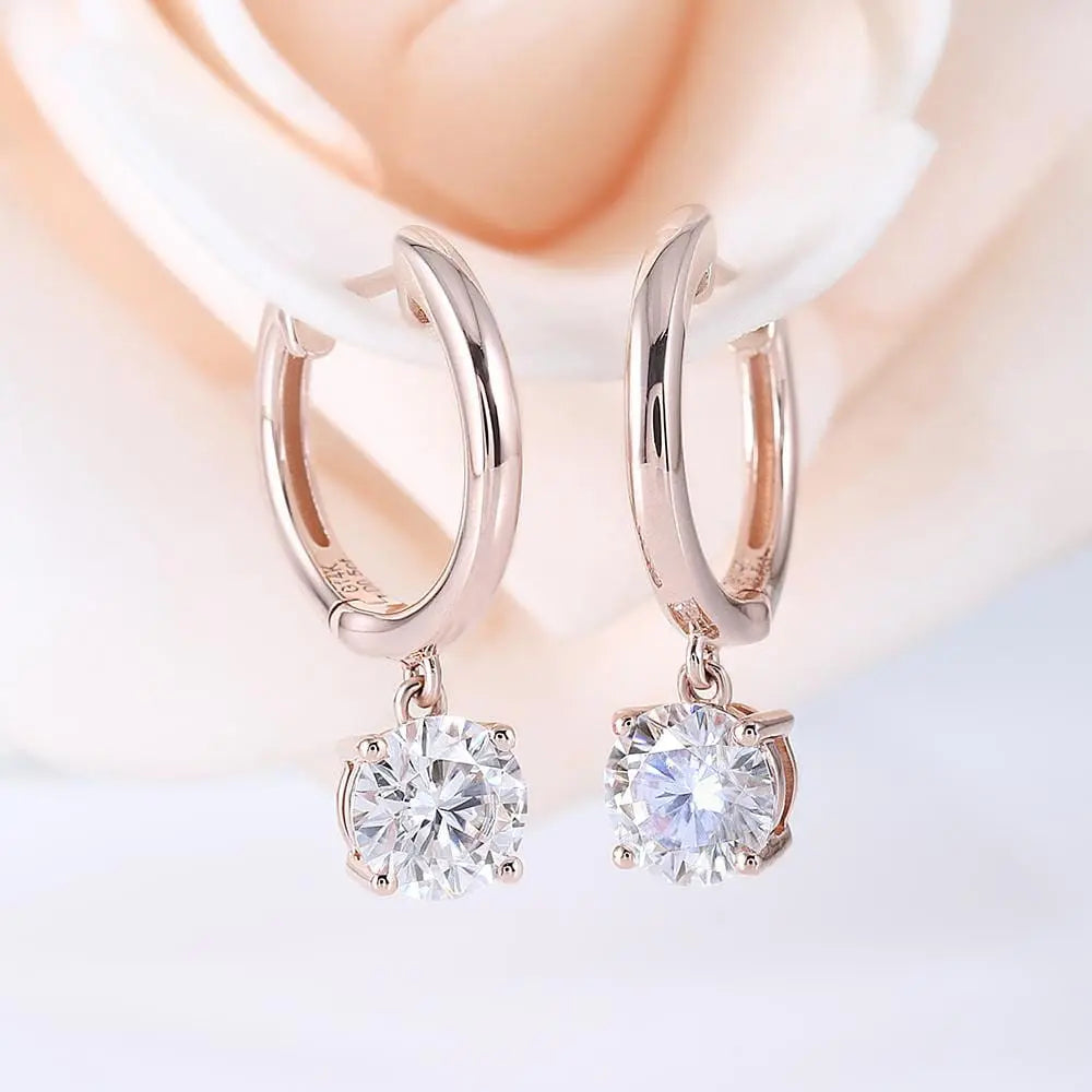 14k Rose Gold Hoop Moissanite Earrings 1ctw Moissanite Engagement Rings & Jewelry | Luxus Moissanite