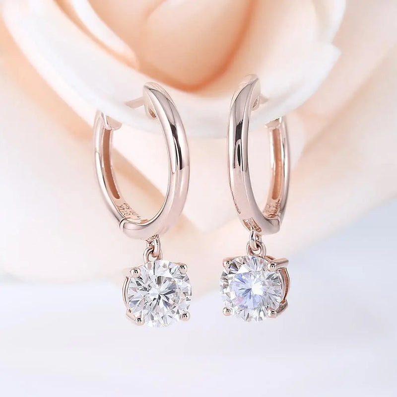 14k Rose Gold Hoop Moissanite Earrings 1ctw Moissanite Engagement Rings & Jewelry | Luxus Moissanite