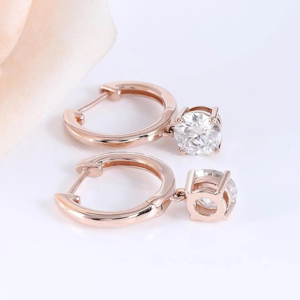 14k Rose Gold Hoop Moissanite Earrings 1ctw Moissanite Engagement Rings & Jewelry | Luxus Moissanite