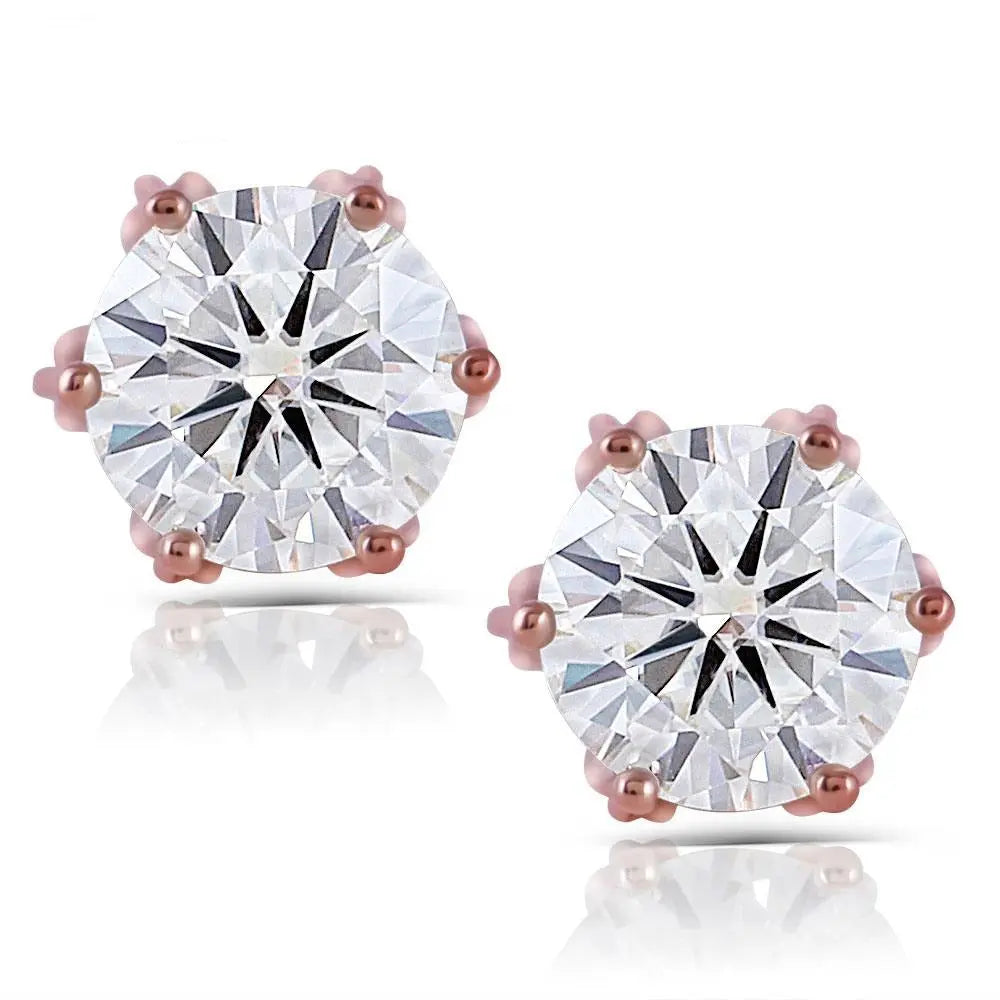 14k Rose Gold Moissanite Flower Stud Earrings 2ctw Moissanite Engagement Rings & Jewelry | Luxus Moissanite