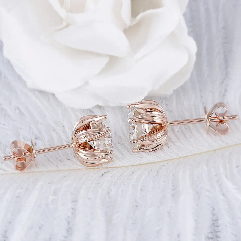 14k Rose Gold Moissanite Flower Stud Earrings 2ctw – Luxus Moissanite