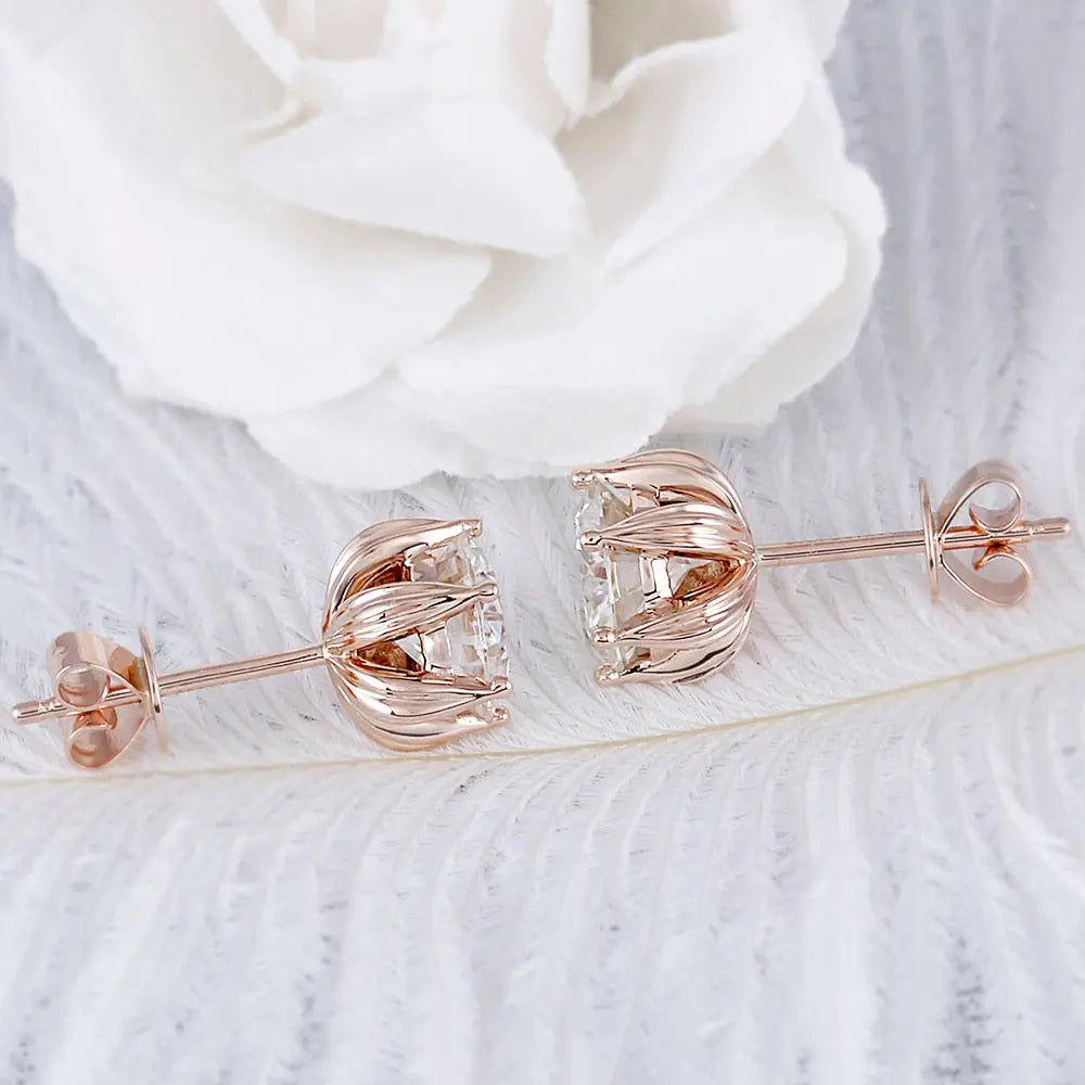 14k Rose Gold Moissanite Flower Stud Earrings 2ctw Moissanite Engagement Rings & Jewelry | Luxus Moissanite