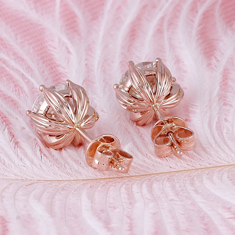 14k Rose Gold Moissanite Flower Stud Earrings 2ctw Moissanite Engagement Rings & Jewelry | Luxus Moissanite