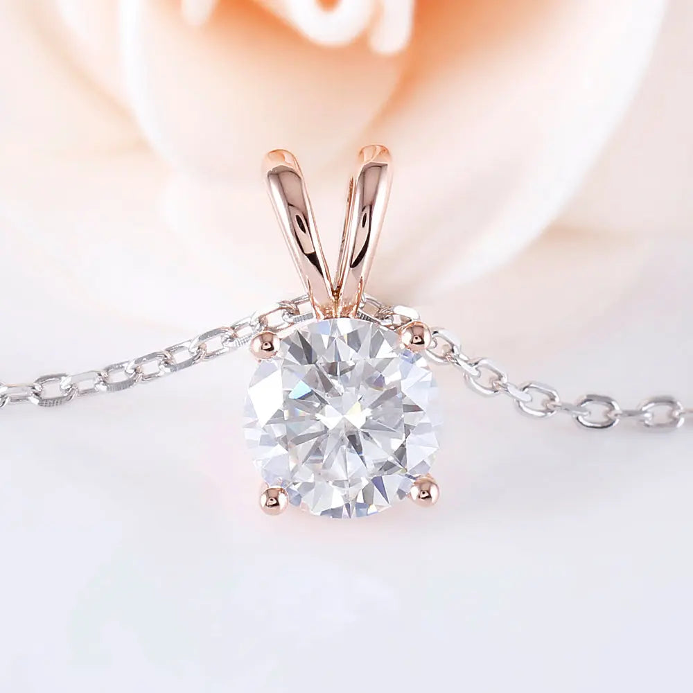 14k Rose Gold Moissanite Necklace 1ct Moissanite Engagement Rings & Jewelry | Luxus Moissanite