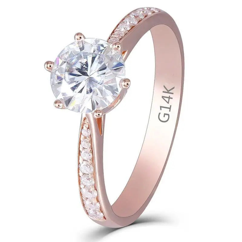 14k Rose Gold Moissanite Ring 1ct Center Stone Moissanite Engagement Rings & Jewelry | Luxus Moissanite