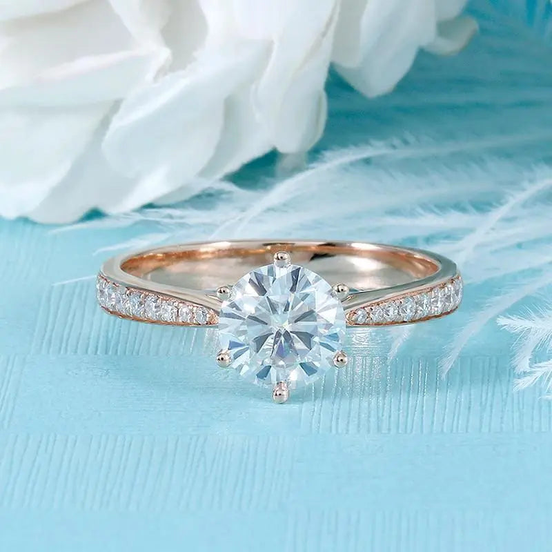 14k Rose Gold Moissanite Ring 1ct Center Stone Moissanite Engagement Rings & Jewelry | Luxus Moissanite