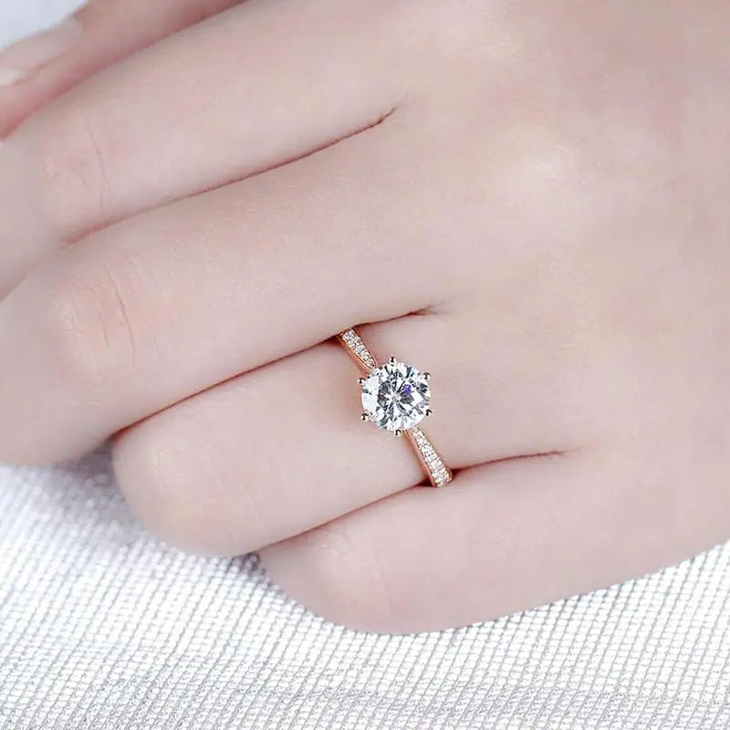 14k Rose Gold Moissanite Ring 1ct Center Stone Moissanite Engagement Rings & Jewelry | Luxus Moissanite