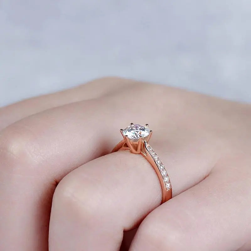 14k Rose Gold Moissanite Ring 1ct Center Stone Moissanite Engagement Rings & Jewelry | Luxus Moissanite