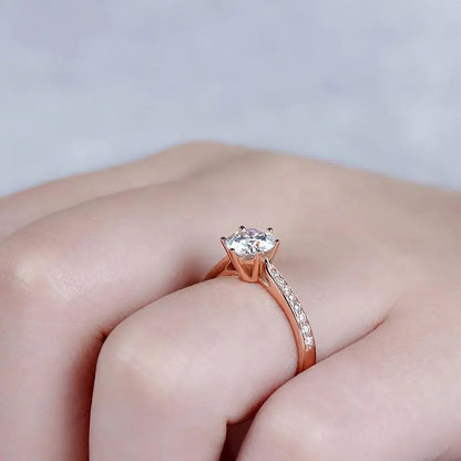 14k Rose Gold Moissanite Ring 1ct Center Stone Moissanite Engagement Rings & Jewelry | Luxus Moissanite