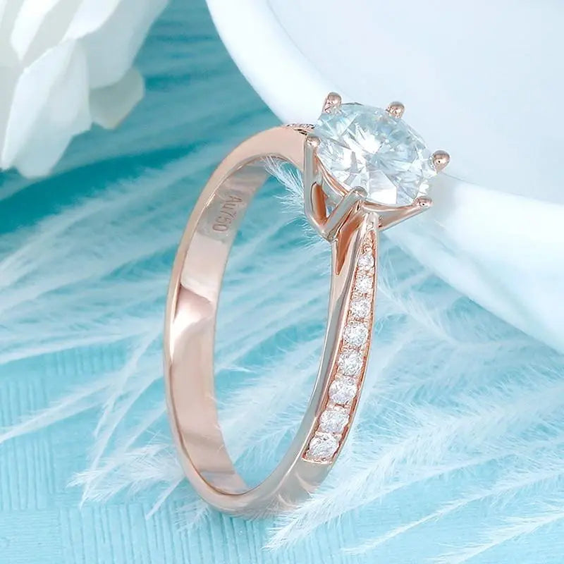 14k Rose Gold Moissanite Ring 1ct Center Stone Moissanite Engagement Rings & Jewelry | Luxus Moissanite