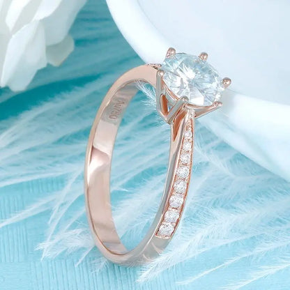 14k Rose Gold Moissanite Ring 1ct Center Stone Moissanite Engagement Rings & Jewelry | Luxus Moissanite