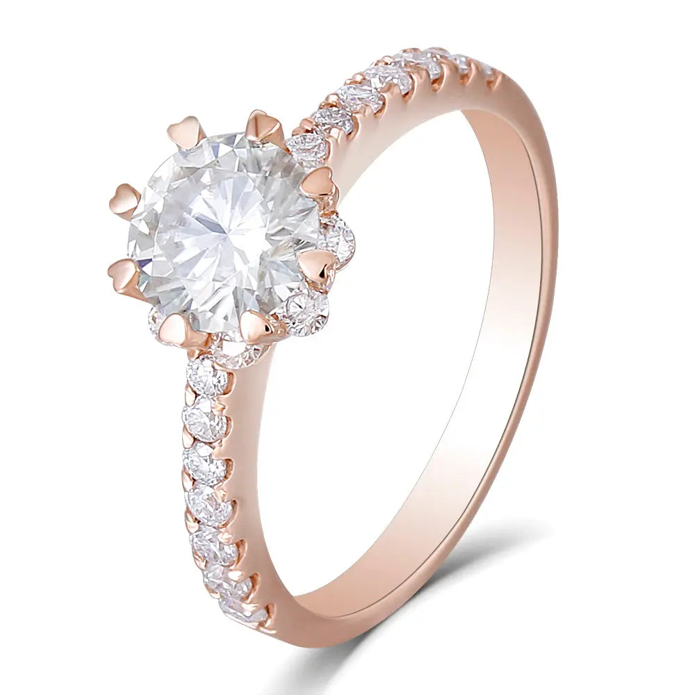 14k Rose Gold Moissanite Ring 1ct Center Stone Moissanite Engagement Rings & Jewelry | Luxus Moissanite 1 Carat Center Stone Engagement Ring