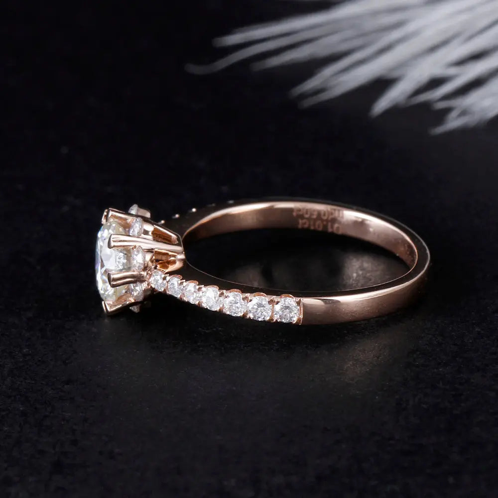 14k Rose Gold Moissanite Ring 1ct Center Stone Moissanite Engagement Rings & Jewelry | Luxus Moissanite 1 Carat Center Stone Engagement Ring