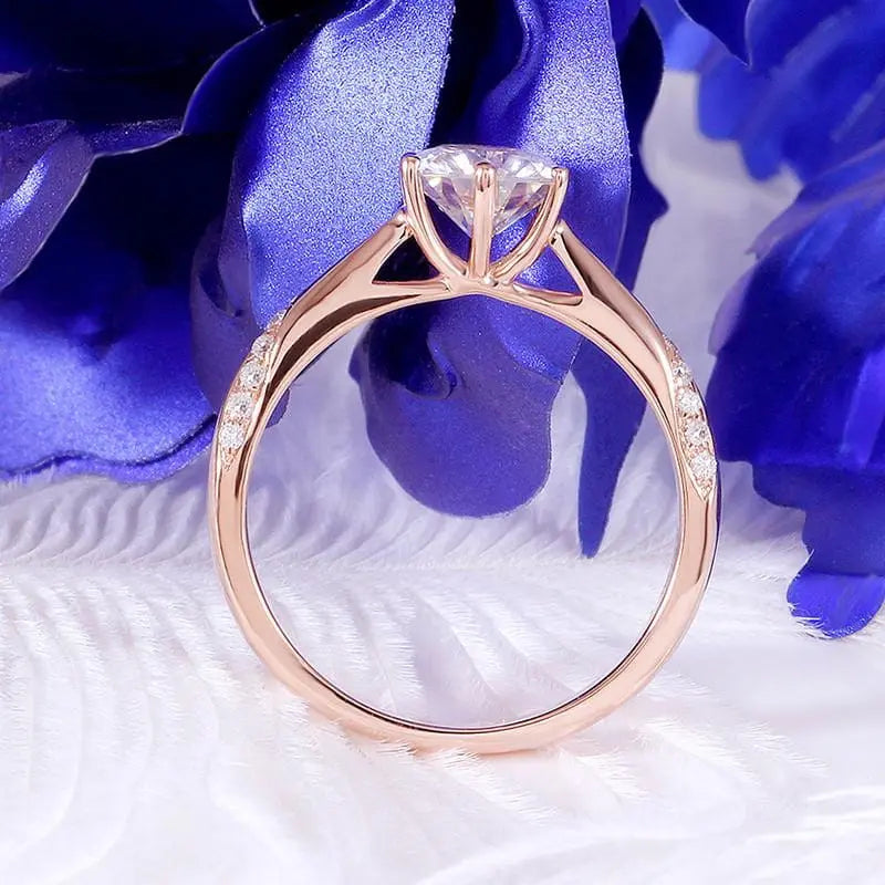 14k Rose Gold Moissanite Ring 1ct Center Stone Moissanite Engagement Rings & Jewelry | Luxus Moissanite