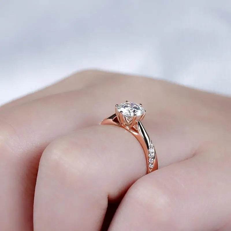 14k Rose Gold Moissanite Ring 1ct Center Stone Moissanite Engagement Rings & Jewelry | Luxus Moissanite