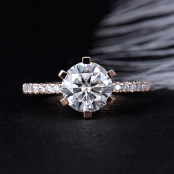 14k Rose Gold Moissanite Ring 2ct Center Stone Moissanite Engagement Rings & Jewelry | Luxus Moissanite