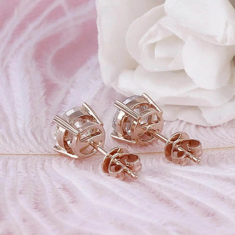 14k Rose Gold Moissanite Stud Earrings 2ctw Moissanite Engagement Rings & Jewelry | Luxus Moissanite