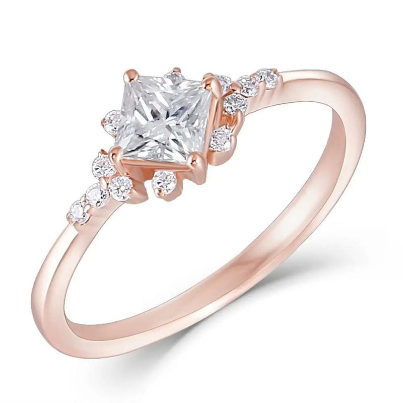 14k Rose Gold Princess Cut Moissanite Ring 0.4ct Center Stone Moissanite Engagement Rings & Jewelry | Luxus Moissanite