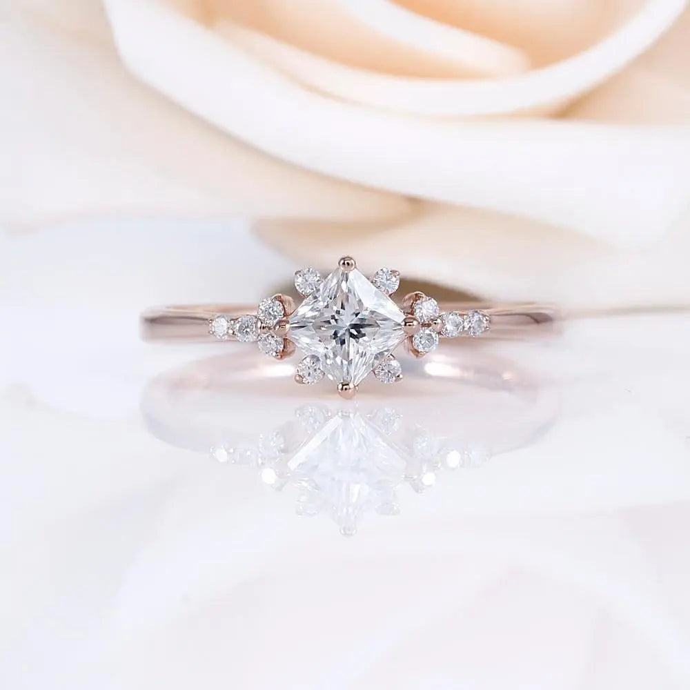 14k Rose Gold Princess Cut Moissanite Ring 0.4ct Center Stone Moissanite Engagement Rings & Jewelry | Luxus Moissanite | Best Engagement Ring Gold Rose!