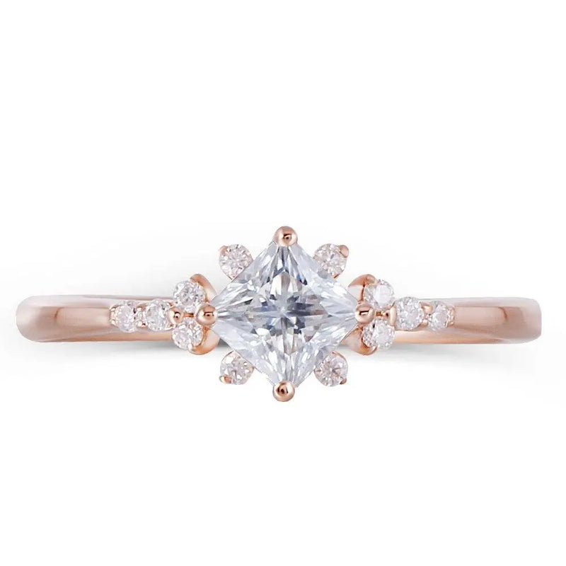 14k Rose Gold Princess Cut Moissanite Ring 0.4ct Center Stone Moissanite Engagement Rings & Jewelry | Luxus Moissanite