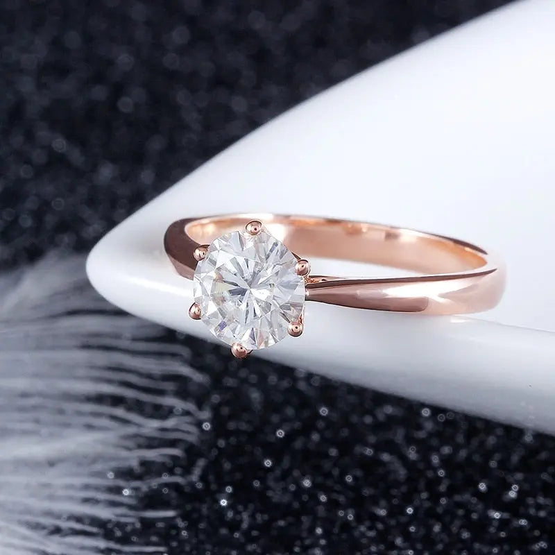 14k Rose Gold Solitaire Moissanite Ring 1ct Moissanite Engagement Rings & Jewelry | Luxus Moissanite | Engagement and Marriage Rings