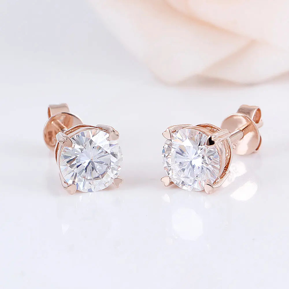 14k Rose Gold Stud Moissanite Earrings 2ctw Moissanite Engagement Rings & Jewelry | Luxus Moissanite |  Amazing Earrings 