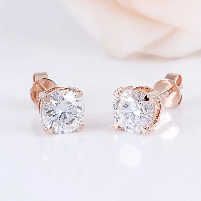14k Rose Gold Stud Moissanite Earrings 2ctw Moissanite Engagement Rings & Jewelry | Luxus Moissanite