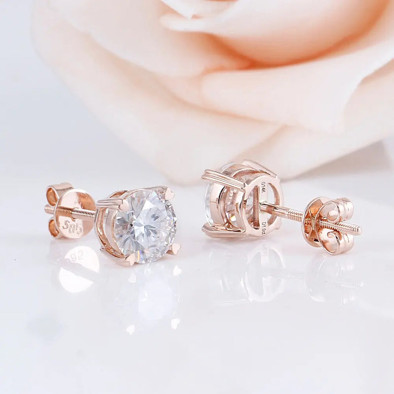 14k Rose Gold Stud Moissanite Earrings 2ctw Moissanite Engagement Rings & Jewelry | Luxus Moissanite