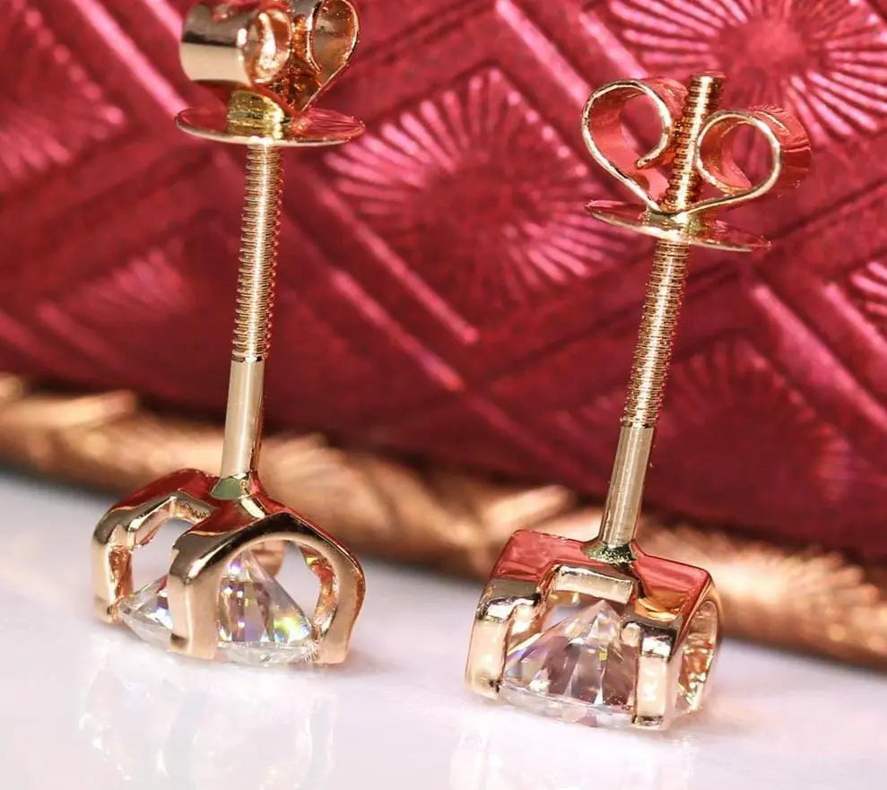 14k Rose Gold Stud Moissanite Earrings 2ctw Moissanite Engagement Rings & Jewelry | Stud Rose Earrings | Luxus Moissanite