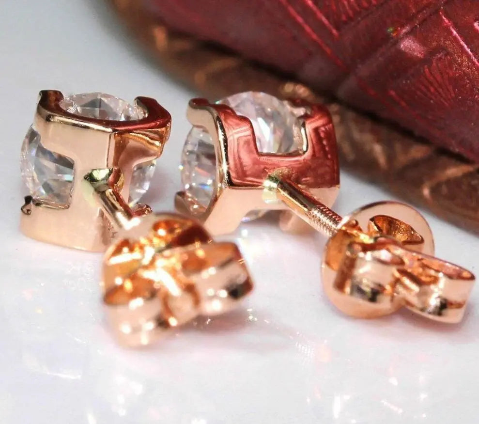 14k Rose Gold Stud Moissanite Earrings 2ctw Moissanite Engagement Rings & Jewelry | Stud Rose Earrings | Luxus Moissanite